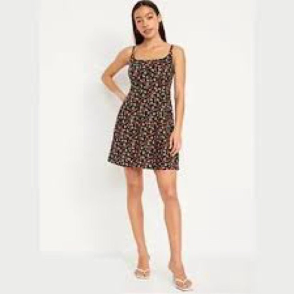 Old Navy Floral Mini Dress | Black with Red Flowers | Size M